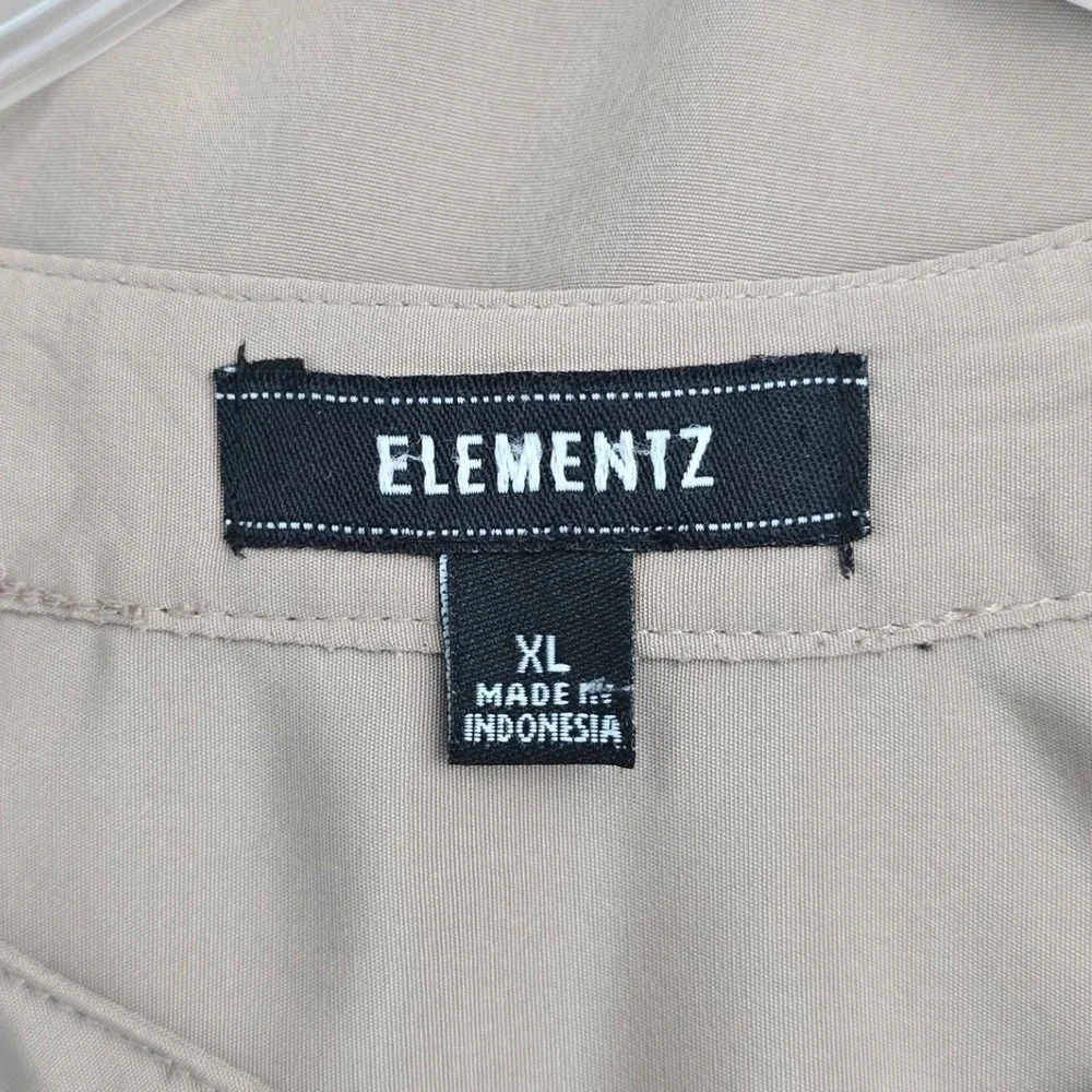 Elementz‎ Button Front Roll Tab Long Sleeve Light Brown Women Shirt XL